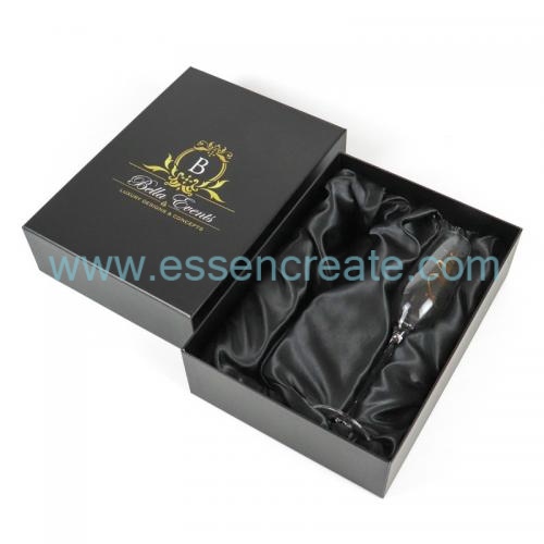 OEM ODM Rigid Paper Gift Box, Custom Logo Lid‑Base Box For Champagne Glass Wine Goblet With Satin Inside