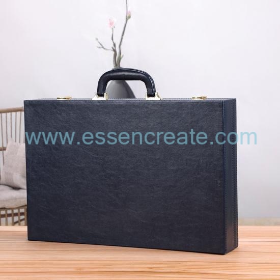 Custom Logo PU Leather Sample Portfolio Box, Portable Hard Display Briefcase With Compartment Foam Insert