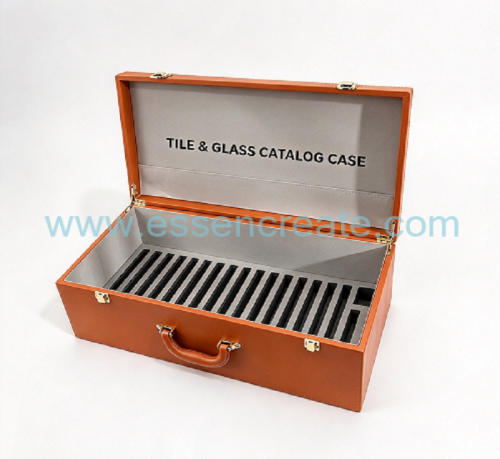Custom PU Leather Tile Glass Sample Suitcase, Hard Shell Building Material Display Box With Handle & Metal Latch