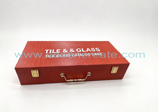Custom PU Leather Tile Glass Sample Suitcase, Hard Shell Building Material Display Box With Handle & Metal Latch