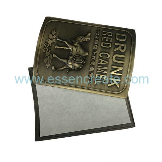 Custom Embossed Metal Wine Label, Self‑Adhesive 3D Raised Metal Sticker For Wine Bottle, Antique Bronze Silver Plated Brand Logo Badge
