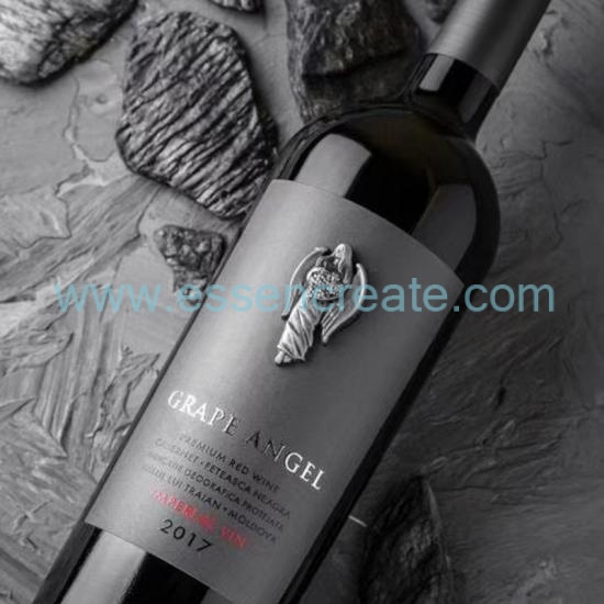 Luxury 3D Sculpted Metal Bottle Label, Custom Angel Figurine Embossed Zinc Alloy Badge, Self‑Sticking Vintage Metal Tag For Wine Packaging