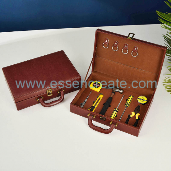 Custom PU Leather Property Handover Box, Portable Handheld Gift Case with CNC Foam Insert for Real Estate Delivery