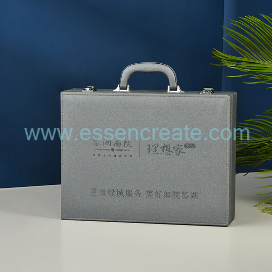 Custom PU Leather Property Handover Box, Portable Handheld Gift Case with CNC Foam Insert for Real Estate Delivery