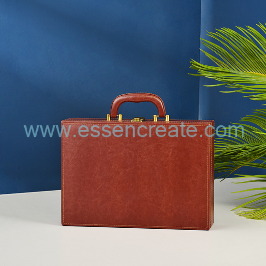 Custom PU Leather Property Handover Box, Portable Handheld Gift Case with CNC Foam Insert for Real Estate Delivery