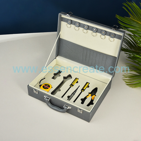 Custom PU Leather Property Handover Box, Portable Handheld Gift Case with CNC Foam Insert for Real Estate Delivery