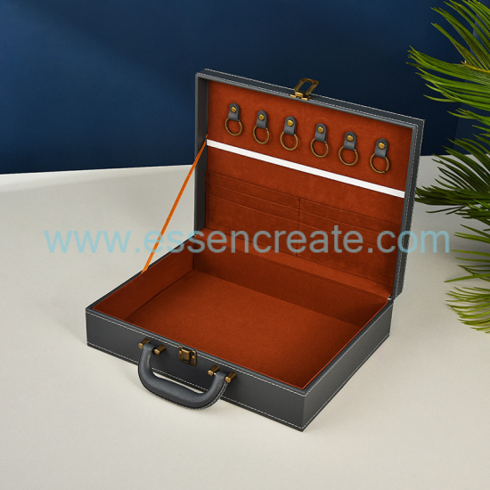 Custom PU Leather Property Handover Box, Portable Handheld Gift Case with CNC Foam Insert for Real Estate Delivery