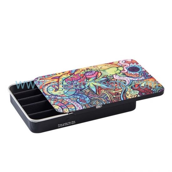 Childproof Press Lock Slide Tin Box, Custom Printed Rectangular Metal Storage Tin Container