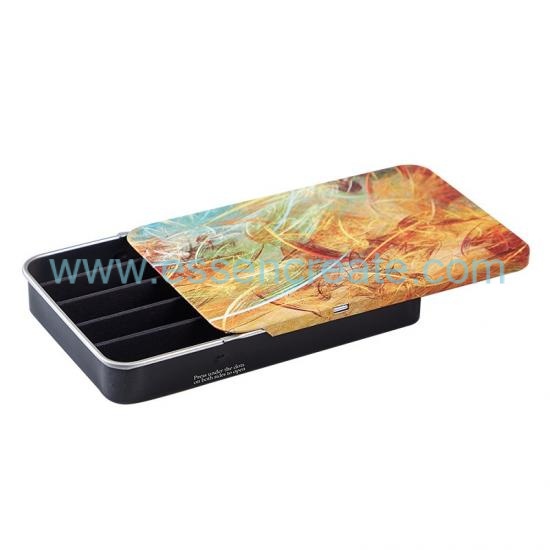 Childproof Press Lock Slide Tin Box, Custom Printed Rectangular Metal Storage Tin Container