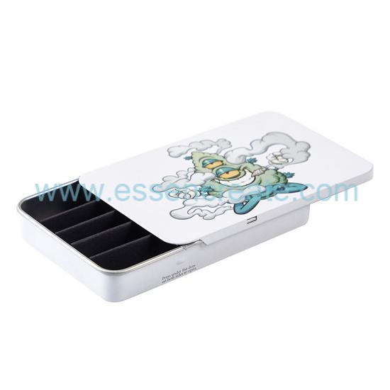 Childproof Press Lock Slide Tin Box, Custom Printed Rectangular Metal Storage Tin Container