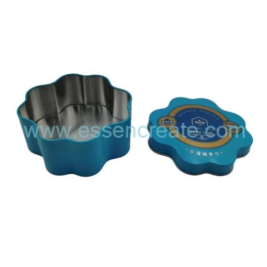 Custom Offset Printing Flower Shape Tin Canister, Food Grade Tinplate Candy Biscuit Gift Tin Box