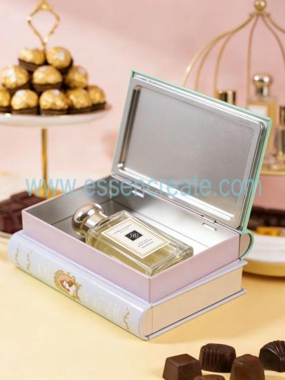 Offset Printing Book Shaped Tin Box, Decorative Hinged Metal Tin For Chocolate, Perfume Gift Packaging