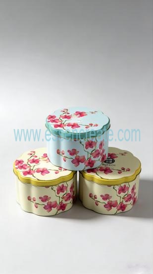 Custom Offset Printing Flower Shape Tin Canister, Food Grade Tinplate Candy Biscuit Gift Tin Box