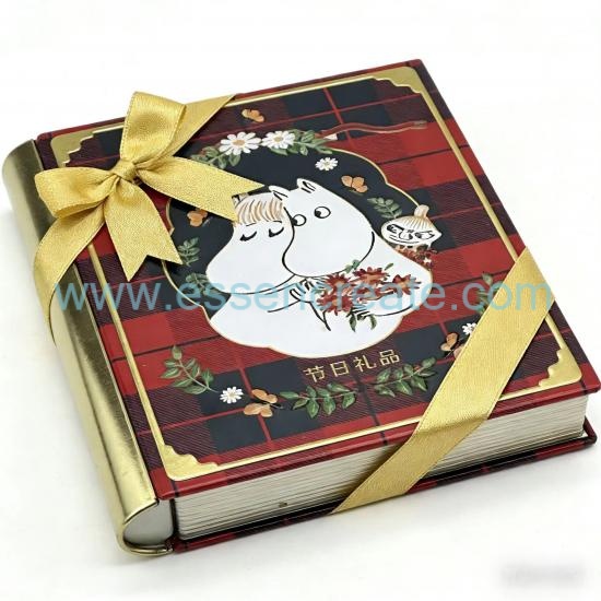 Offset Printing Book Shaped Tin Box, Decorative Hinged Metal Tin For Chocolate, Perfume Gift Packaging