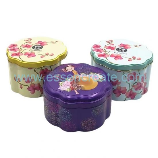 Custom Offset Printing Flower Shape Tin Canister, Food Grade Tinplate Candy Biscuit Gift Tin Box
