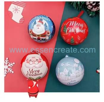 Custom Christmas Ball Tin Container, Food Safe Tinplate Sphere Tin, Holiday Packaging for Chocolate, Coffee Bean, Sweets