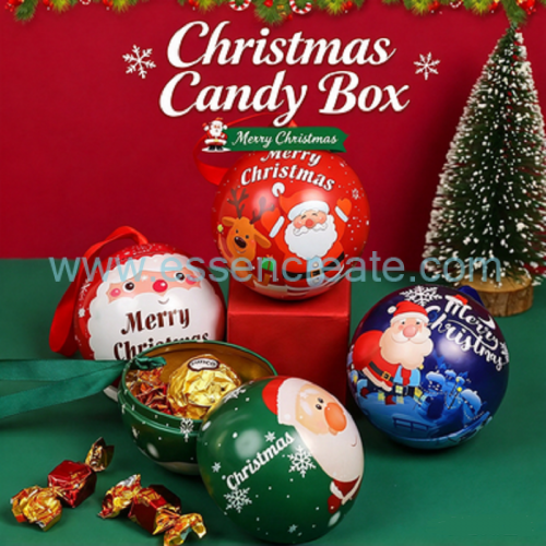 Custom Christmas Ball Tin Container, Food Safe Tinplate Sphere Tin, Holiday Packaging for Chocolate, Coffee Bean, Sweets