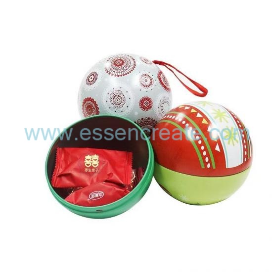 Custom Christmas Ball Tin Container, Food Safe Tinplate Sphere Tin, Holiday Packaging for Chocolate, Coffee Bean, Sweets