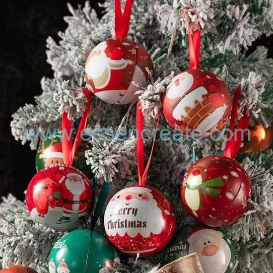 Custom Christmas Ball Tin Container, Food Safe Tinplate Sphere Tin, Holiday Packaging for Chocolate, Coffee Bean, Sweets